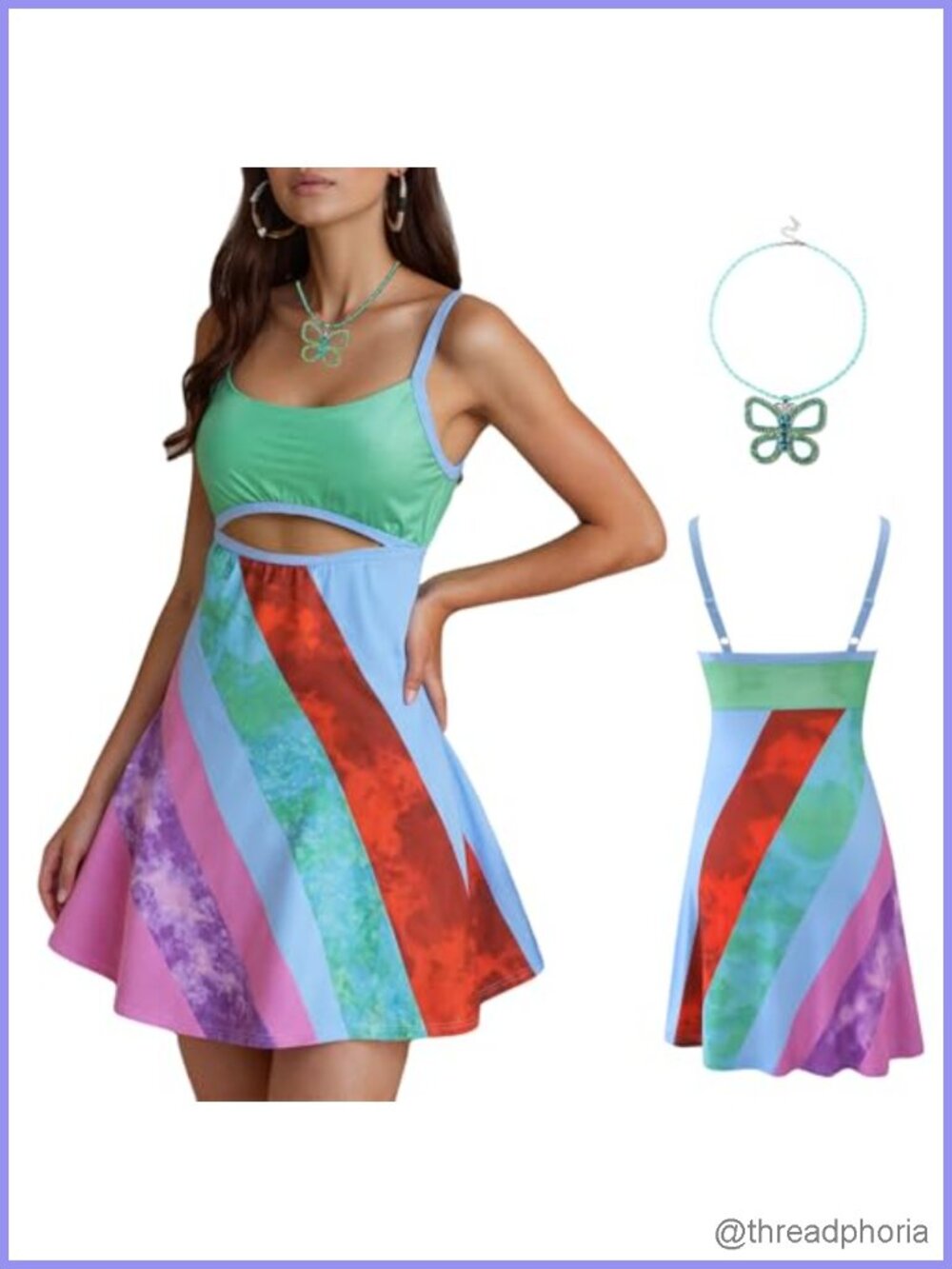 Vintage Print Rainbow Sexy Sheath Dress Adjustable Slip Bodycon w/ Choker